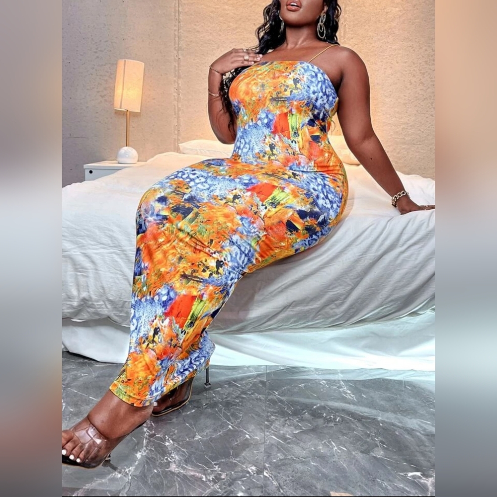 Shein SXY Summer Graphic Print Tight and Sexy Holiday Suspender Dress